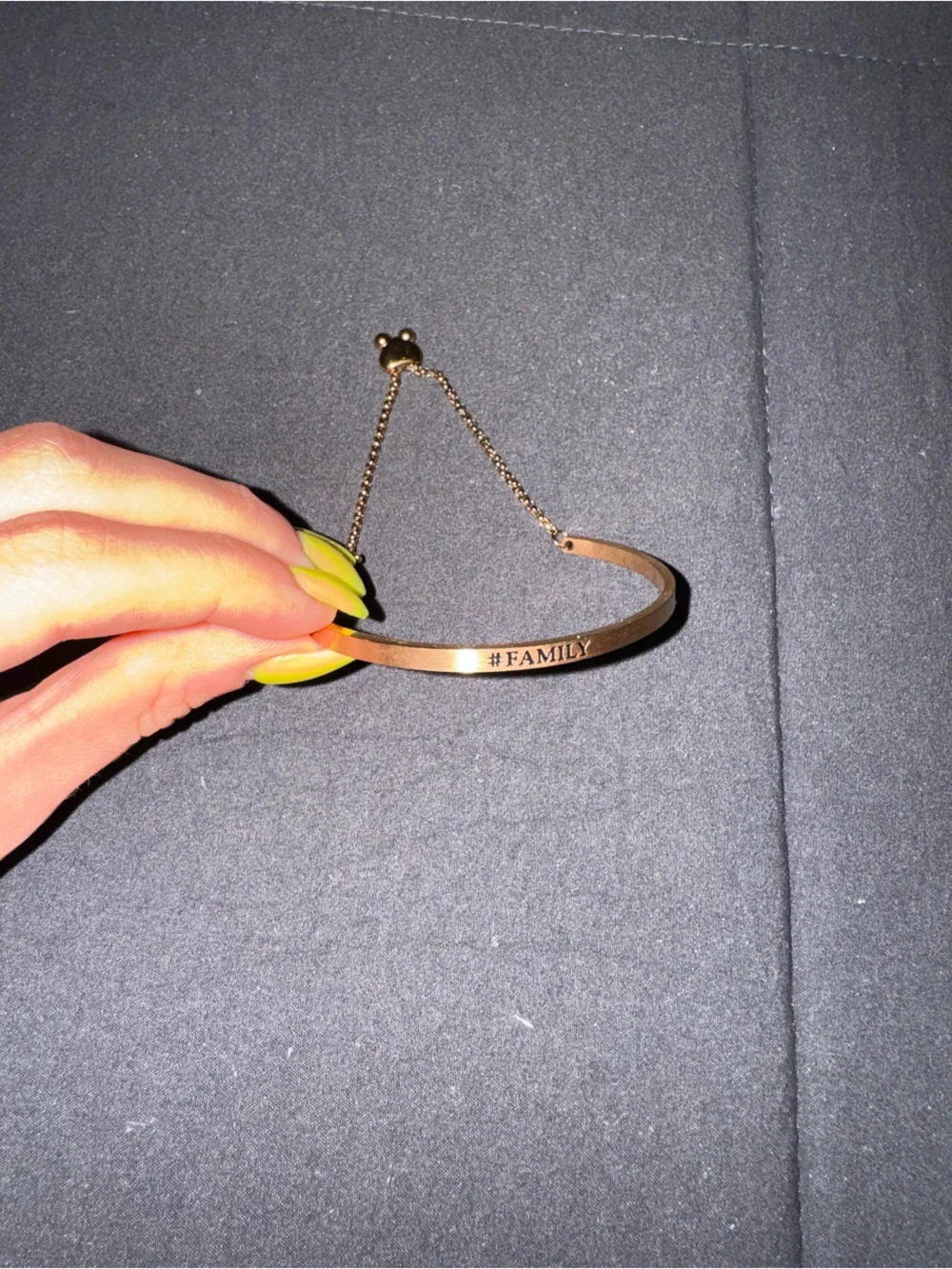 Bronze / Gold Tone Cuff Bracelet with Adjustable Chain Charm